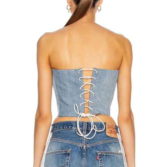 SAMI MIRO VINTAGE Alpha Strapless Upcycled Denim Corset Size Small - Picture 4 of 11